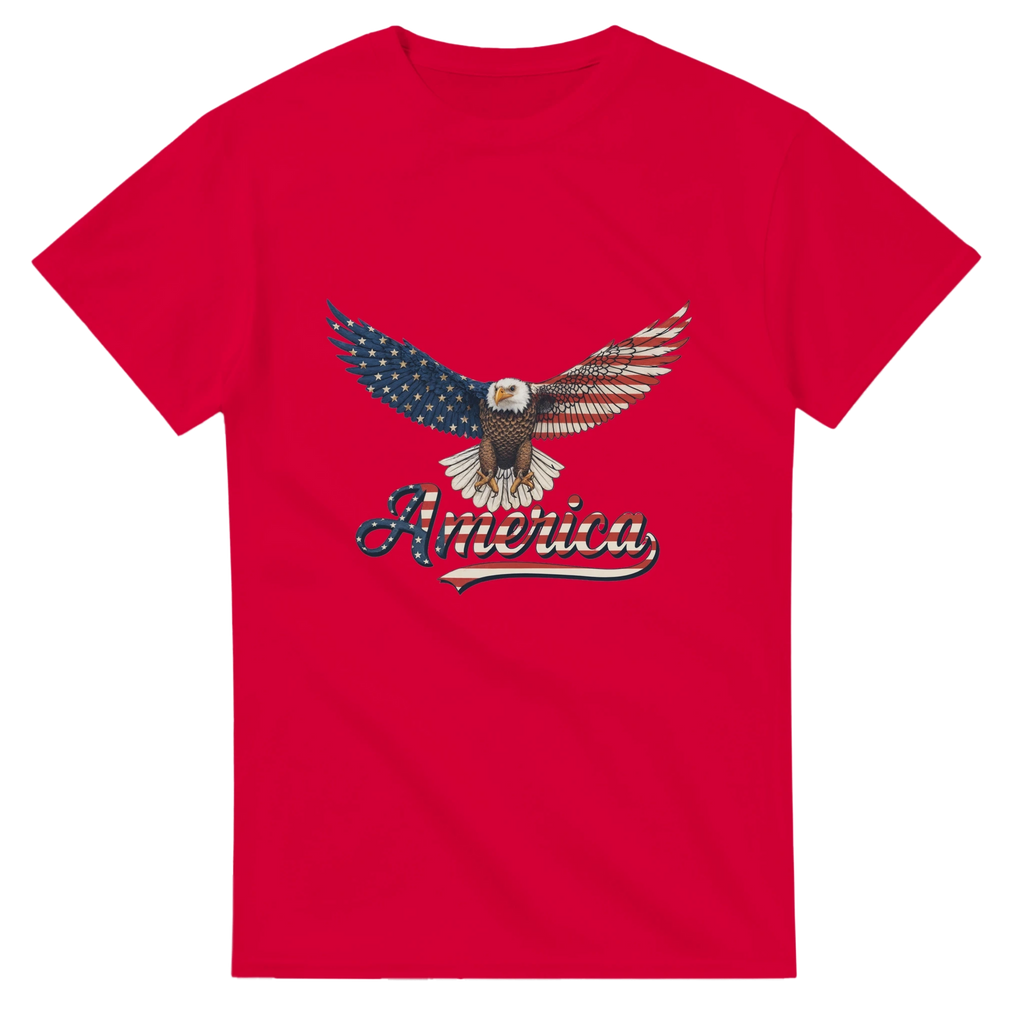 Red heavyweight cotton T-shirt with American eagle graphic and 'America' text