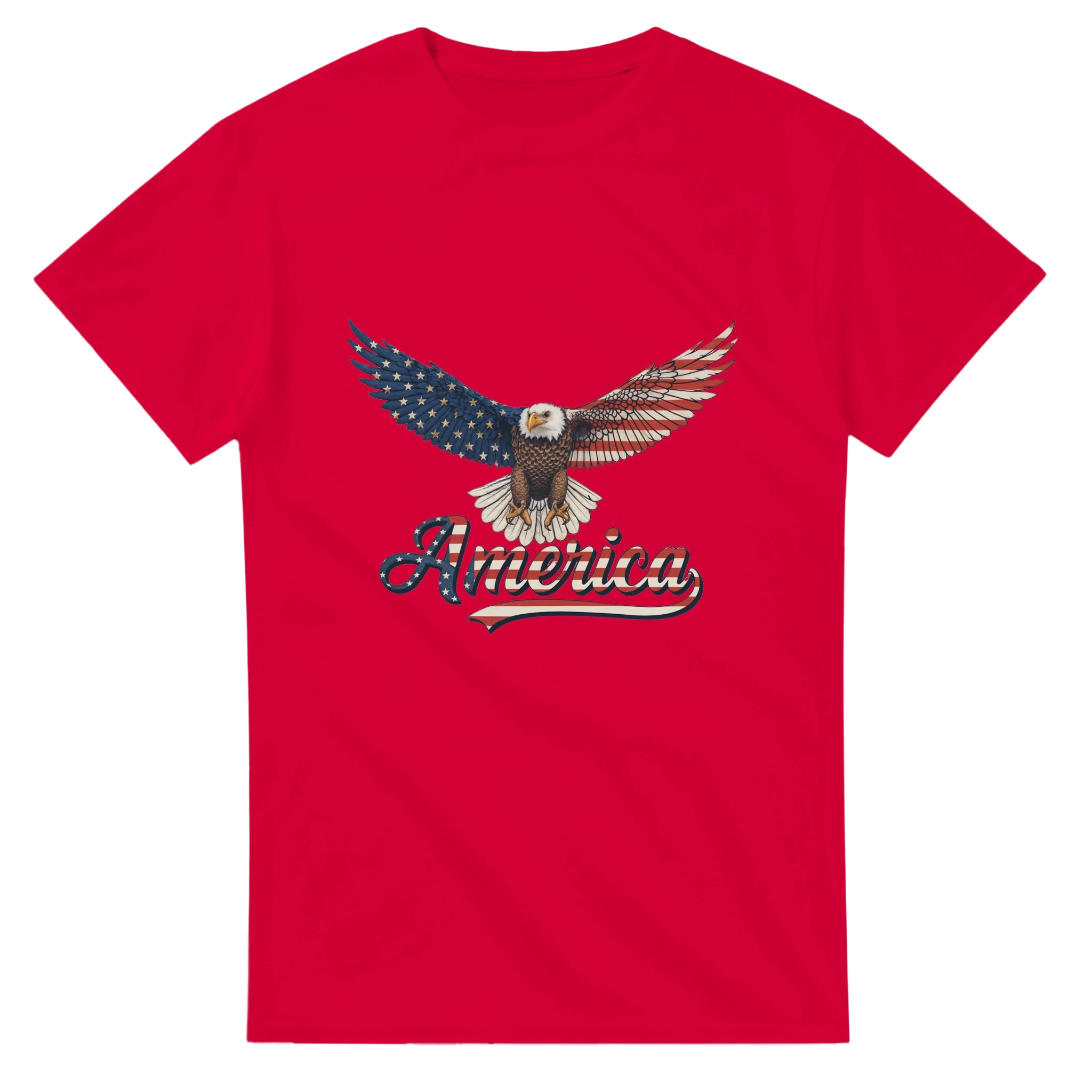 Red heavyweight cotton T-shirt with American eagle graphic and 'America' text