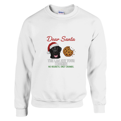 White - Dear Santa Lab sweatshirt, plain front view on white