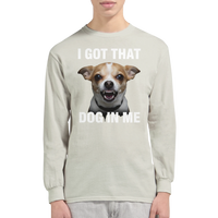 Load image into Gallery viewer, Ash - I Got That Dog In Me long sleeve tee, worn by a model, plain light background
