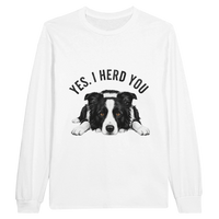 Load image into Gallery viewer, White - Yes I Herd You Border Collie long sleeve tee, plain front view on white
