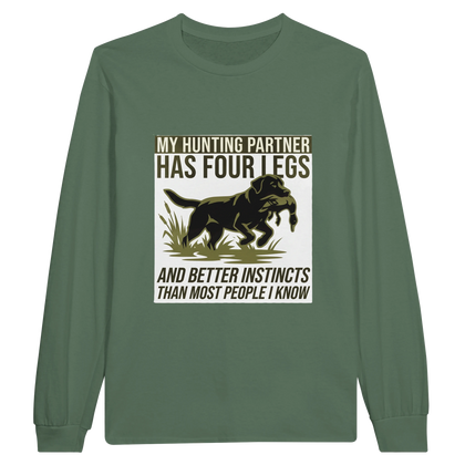 Military Green - My Hunting Partner Has Four Legs long sleeve tee, plain front view on white
