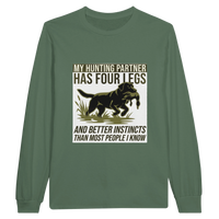 Load image into Gallery viewer, Military Green - My Hunting Partner Has Four Legs long sleeve tee, plain front view on white
