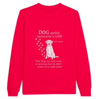 Load image into Gallery viewer, Red - Dog Spelled Backwards Is God long sleeve tee, plain front view on white
