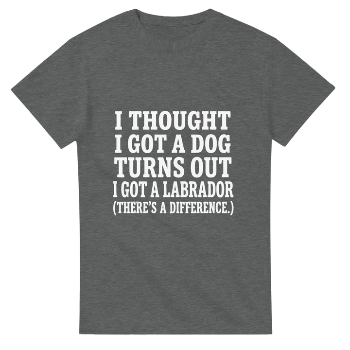 Graphite Heather - I Thought I Got a Dog tee, plain front view on white