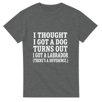 Load image into Gallery viewer, Graphite Heather - I Thought I Got a Dog tee, plain front view on white
