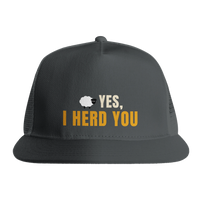 Load image into Gallery viewer, Charcoal - Yes I Herd You Border Collie trucker hat, front view on white
