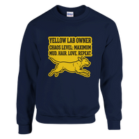 Load image into Gallery viewer, Navy - Yellow Lab Chaos Level sweatshirt, plain front view on white
