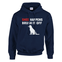 Load image into Gallery viewer, Navy - Shed Happens hoodie, plain front view on white
