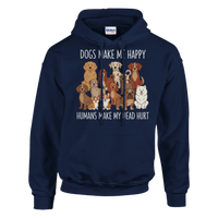 Load image into Gallery viewer, Navy - Dogs Make Me Happy hoodie, plain front view on white
