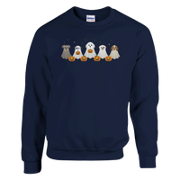 Load image into Gallery viewer, Navy - Dog Ghost Halloween sweatshirt, plain front view on white
