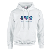 Load image into Gallery viewer, White - Peace Love Dogs hoodie, plain front view on white
