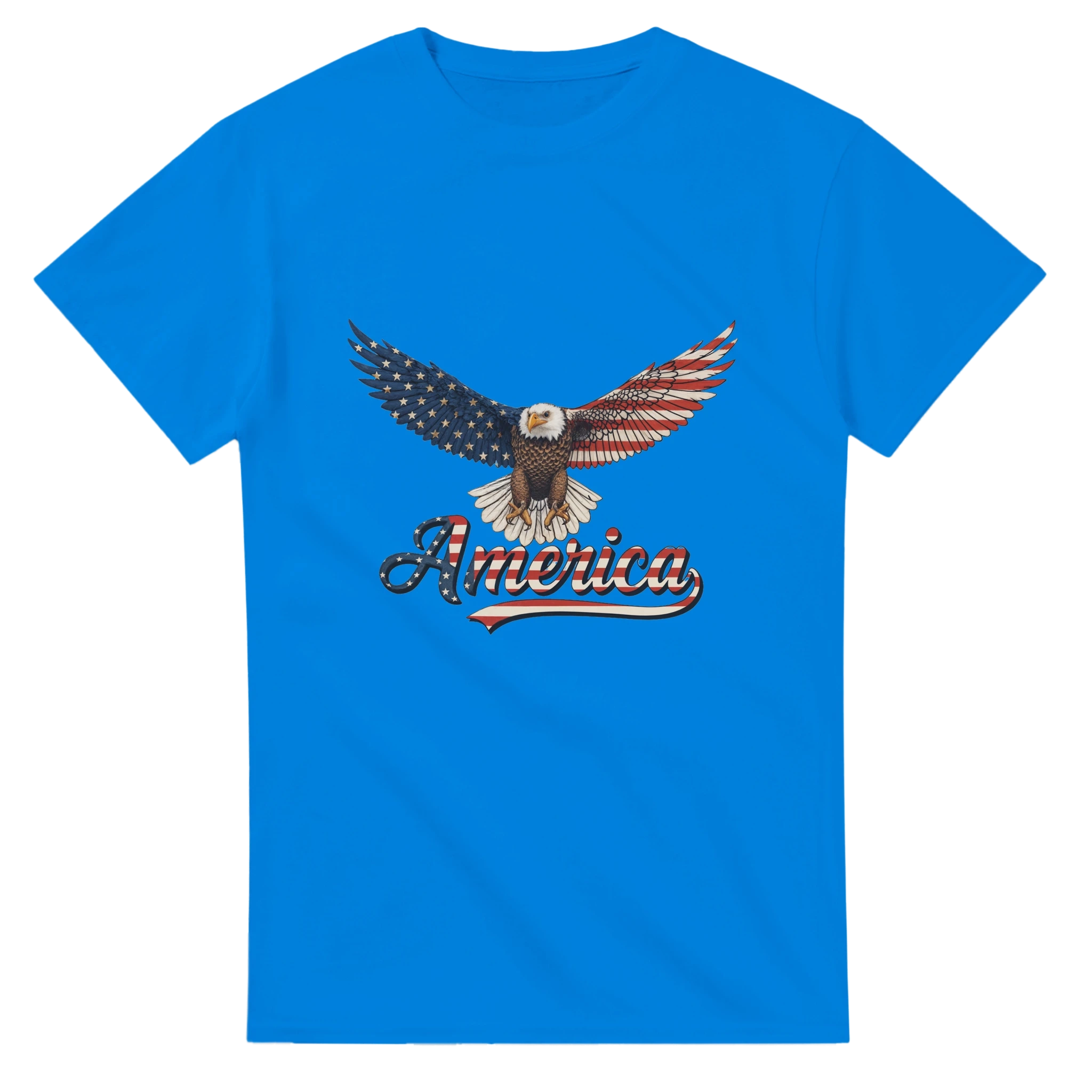 Blue heavyweight cotton T-shirt with American eagle graphic and 'America' text