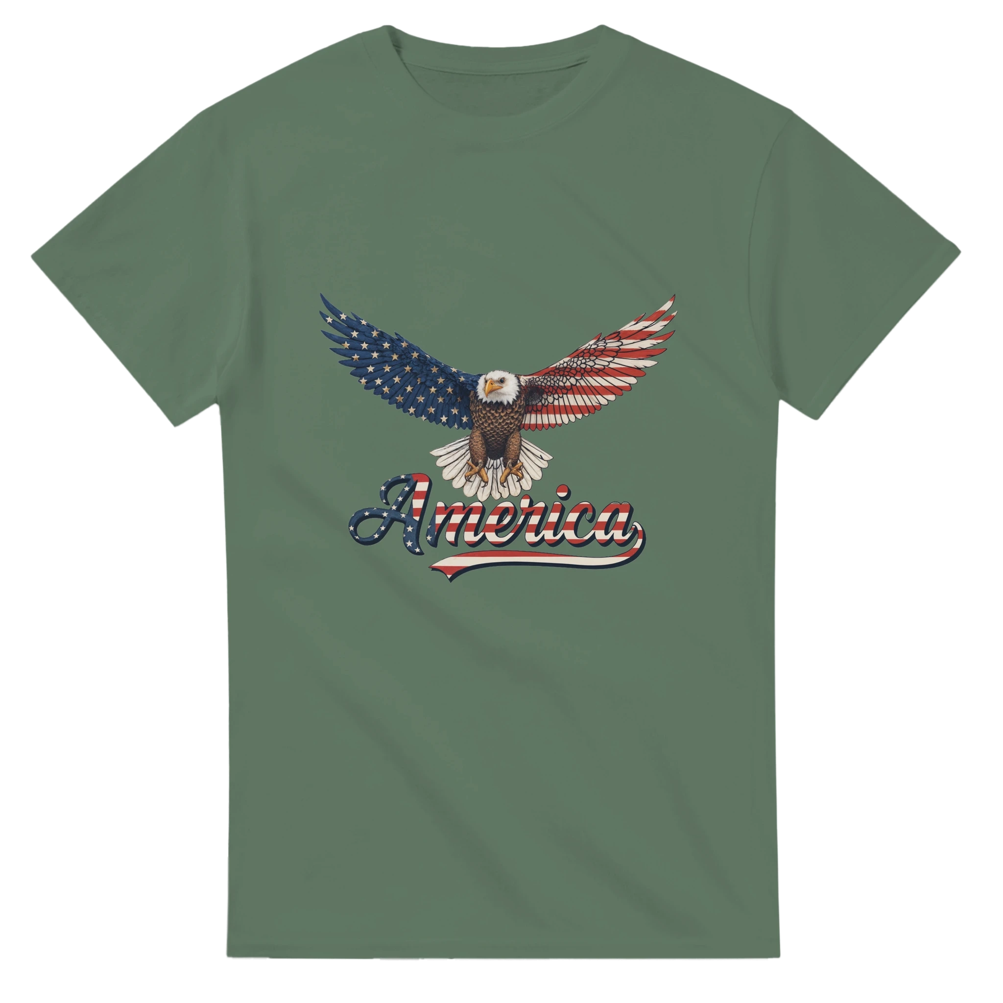 Green heavyweight cotton T-shirt with American eagle graphic and 'America' text