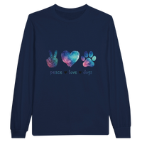 Load image into Gallery viewer, Navy - Peace Love Dogs long sleeve tee, plain front view on white
