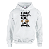 Load image into Gallery viewer, White - I Just Really Like Dogs hoodie, plain front view on white
