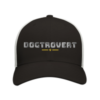 Load image into Gallery viewer, Black/White - Dogtrovert trucker hat, front view on white
