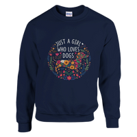 Load image into Gallery viewer, Navy - Just A Girl Who Loves Dogs sweatshirt, plain front view on white
