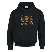 Load image into Gallery viewer, Black - Easily Distracted by Dogs and Books hoodie, plain front view on white
