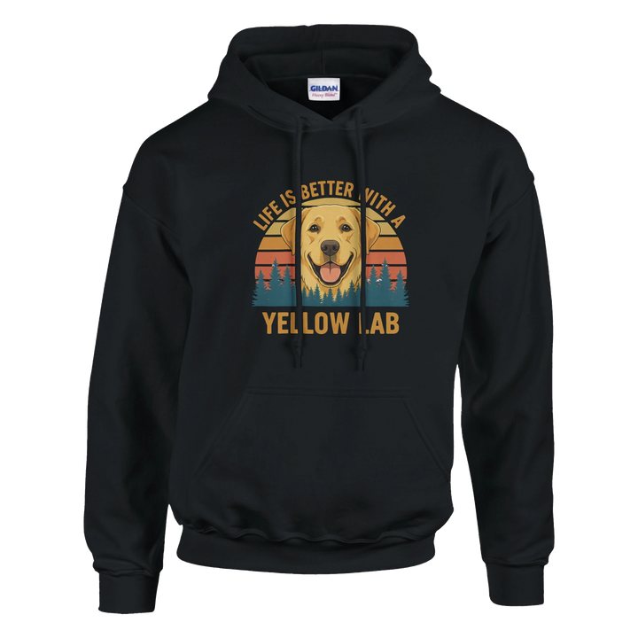 Black - Life Is Better With a Yellow Lab hoodie, plain front view on white