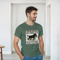 Load image into Gallery viewer, Military Green - My Hunting Partner Has Four Legs tee, worn by a man in a bright room
