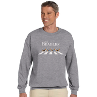 Load image into Gallery viewer, Graphite Heather - The Beagles sweatshirt, worn by a man, plain light background
