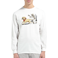 Load image into Gallery viewer, White - Dog Stealing Bone Halloween long sleeve tee, worn by a model, plain light background

