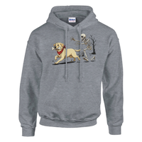 Load image into Gallery viewer, Graphite Heather - Dog Stealing Bone Halloween hoodie, plain front view on white
