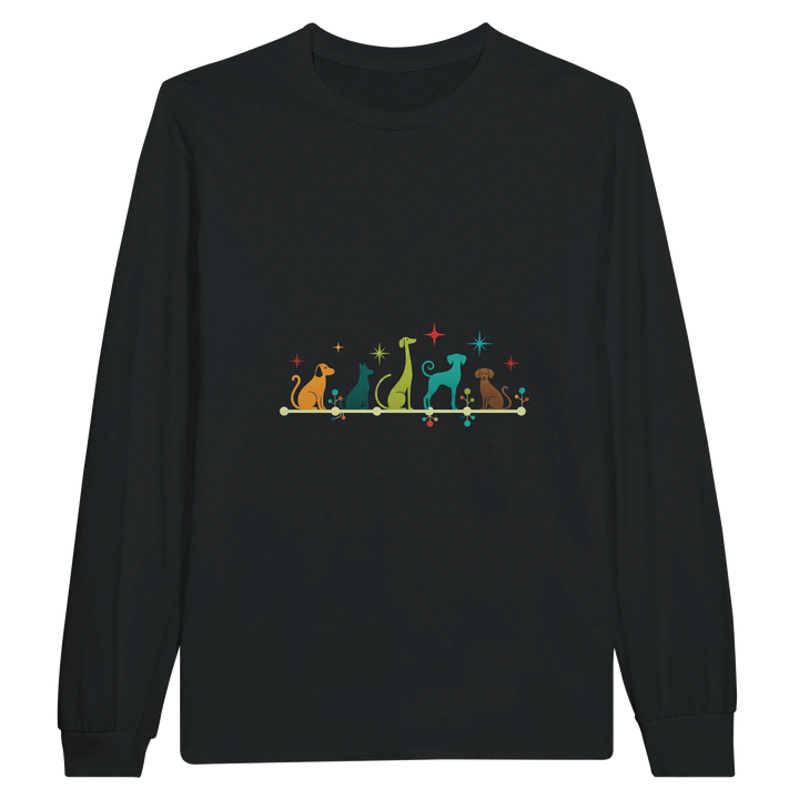 Black - Mid-Century Modern Dogs long sleeve tee, plain front view on white