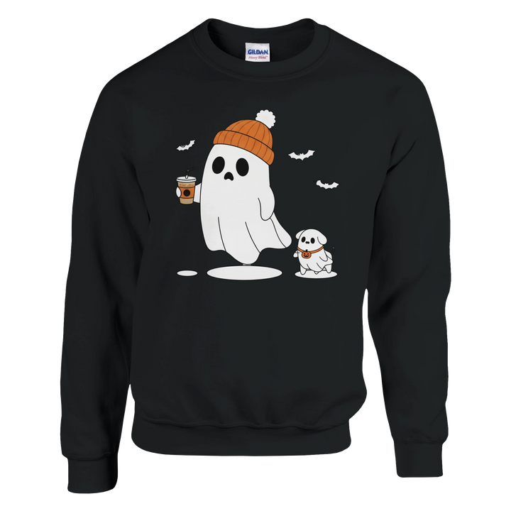 Black - Ghost Walking Ghost Dog sweatshirt, plain front view on white