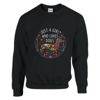 Load image into Gallery viewer, Black - Just A Girl Who Loves Dogs sweatshirt, plain front view on white
