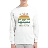 Load image into Gallery viewer, White - Life Goal Pet All The Dogs long sleeve tee, worn by a model, plain light background
