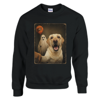 Load image into Gallery viewer, Black - Ghost Selfie Boo Dog sweatshirt, plain front view on white
