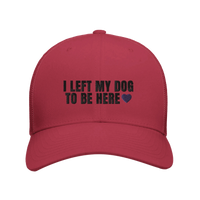 Load image into Gallery viewer, Cranberry - I Left My Dog To Be Here trucker hat, front view on white
