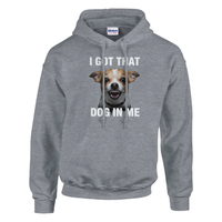 Load image into Gallery viewer, Graphite Heather - I Got That Dog In Me hoodie, plain front view on white
