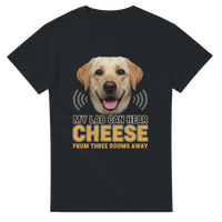Load image into Gallery viewer, Black - My Lab Can Hear Cheese tee, plain front view on white
