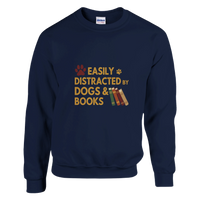 Load image into Gallery viewer, Navy - Easily Distracted by Dogs and Books sweatshirt, plain front view on white
