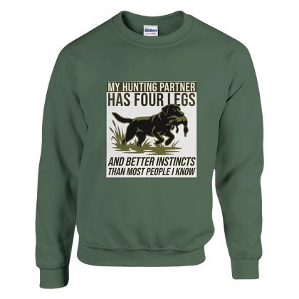 Military Green - My Hunting Partner Has Four Legs sweatshirt, plain front view on white