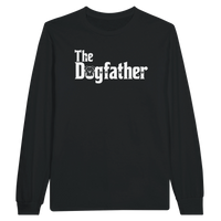 Load image into Gallery viewer, Black - The Dogfather long sleeve tee, plain front view on white
