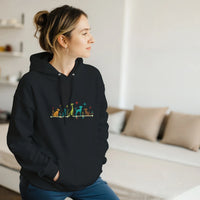 Load image into Gallery viewer, Black - Mid-Century Modern Dogs hoodie, worn by a woman sitting on a couch in a living room
