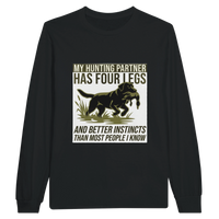 Load image into Gallery viewer, Black - My Hunting Partner Has Four Legs long sleeve tee, plain front view on white
