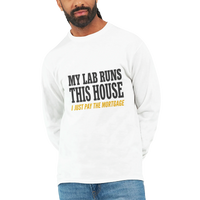 Load image into Gallery viewer, White - My Lab Runs This House long sleeve tee, worn by a man, plain light background
