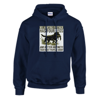 Load image into Gallery viewer, Navy - My Hunting Partner Has Four Legs hoodie, plain front view on white
