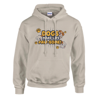 Load image into Gallery viewer, Sand - Dogs Make Life Paw-some hoodie, plain front view on white

