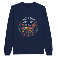 Load image into Gallery viewer, Navy - Just A Girl Who Loves Dogs long sleeve tee, plain front view on white

