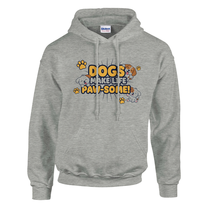 Ash - Dogs Make Life Paw-some hoodie, plain front view on white