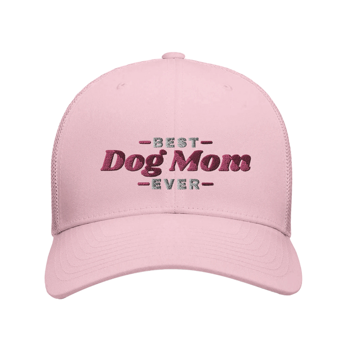 Pink - Best Dog Mom Ever trucker hat, front view on white
