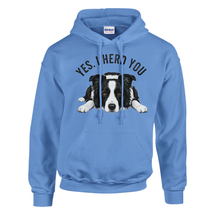 Carolina Blue - Yes I Herd You Border Collie hoodie, plain front view on white