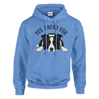 Load image into Gallery viewer, Carolina Blue - Yes I Herd You Border Collie hoodie, plain front view on white
