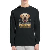 Load image into Gallery viewer, Black - My Lab Can Hear Cheese long sleeve tee, worn by a man, plain light background
